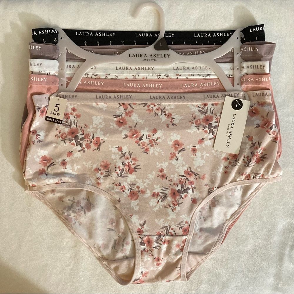 Laura Ashley 5 Pairs Super Soft Brief Hipster Panties Large NWT Pink Floral